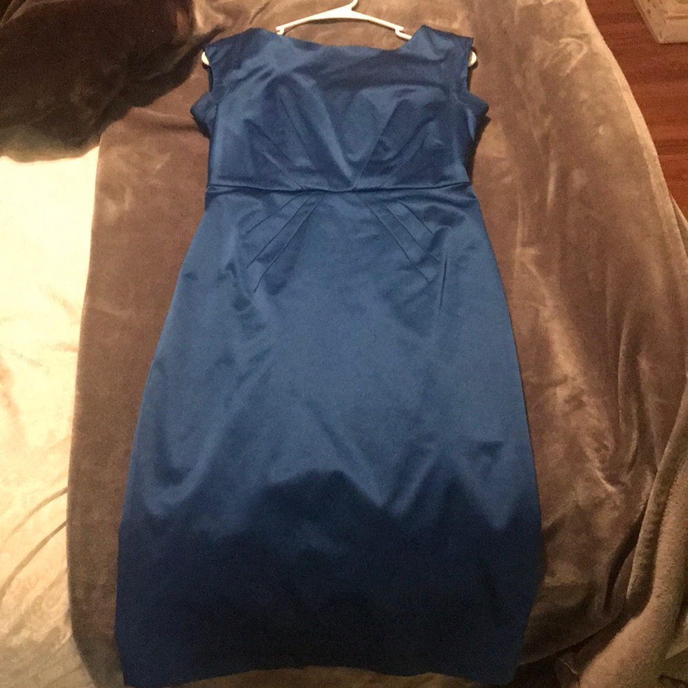 Blue Satin knee length dress